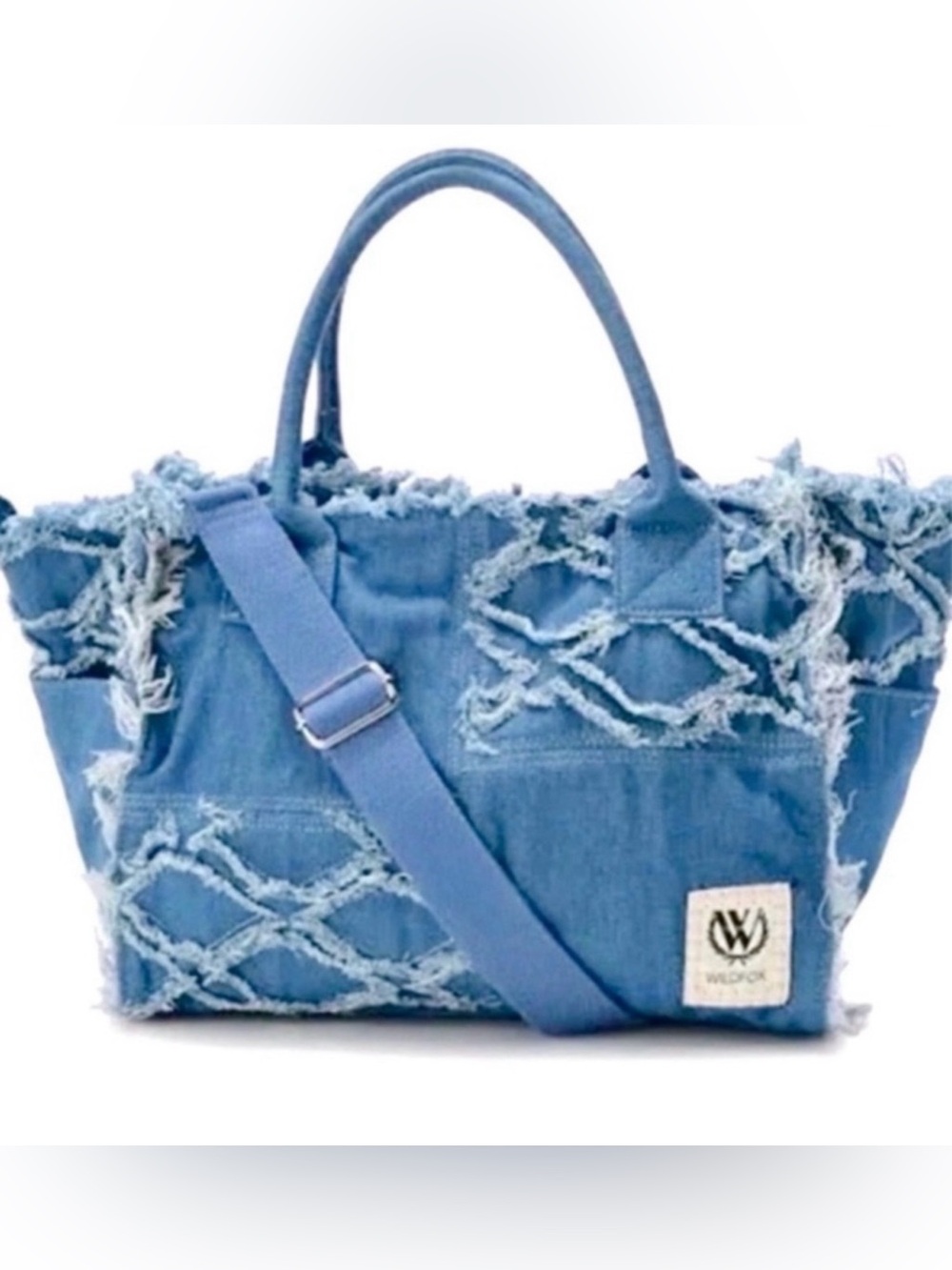 Wildfox Sky Blue Frayed Denim Shoulder Bag